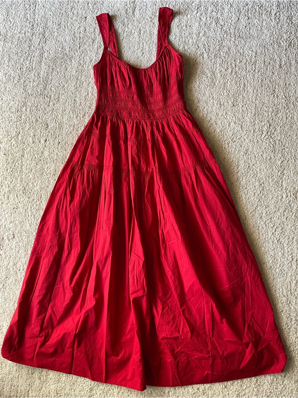 Doen Clover Red Dress Poplin Organic Cotton Tiered Sundress - Picture 6 of 15